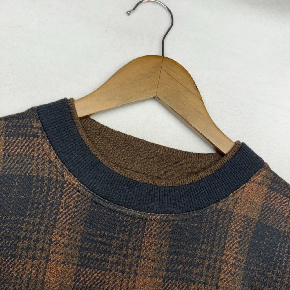 Vintage Knights Blank Sweatshirt Men's XL Brown Black Plaid Houndstooth 90s - Picture 6 of 11